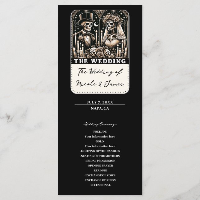 THE WEDDING Tarot Skeletons Bride & Groom Program (Front)