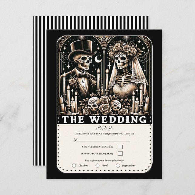 THE WEDDING Tarot Skeletons Bride & Groom RSVP Invitation (Front/Back)
