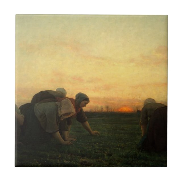 The Weeders - Jules Breton 1868 Fine Art Painting Ceramic Tile (Front)