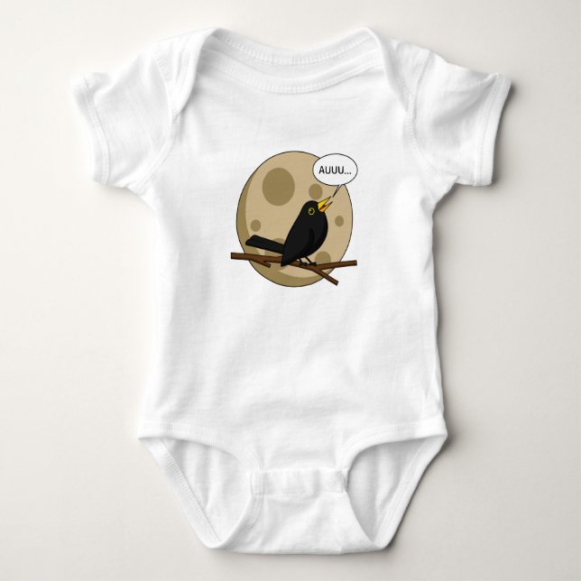 The Werebird - Blackbird Howling at the Moon Comic Baby Bodysuit (Front)