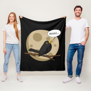 The Werebird - Blackbird Howling at the Moon Comic Fleece Blanket