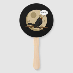 The Werebird - Blackbird Howling at the Moon Comic Hand Fan