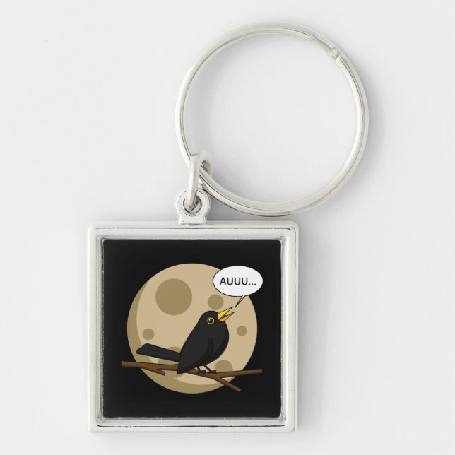 The Werebird - Blackbird Howling at the Moon Comic Key Ring (Front)