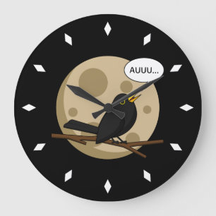 The Werebird - Blackbird Howling at the Moon Comic Large Clock