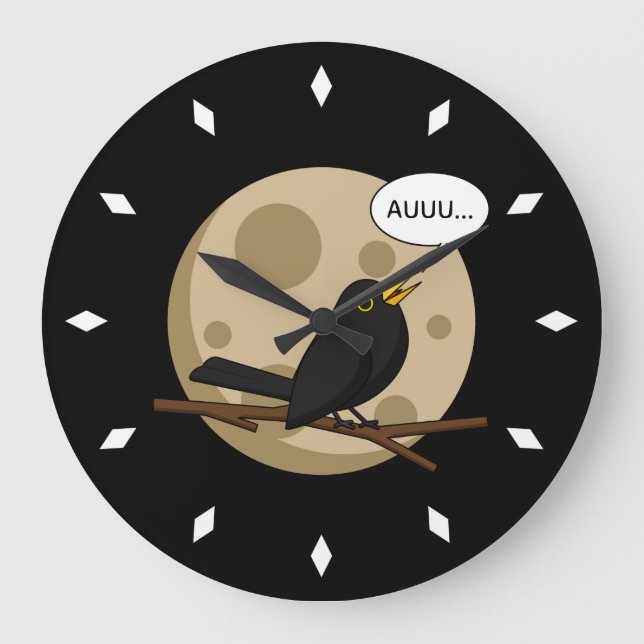 The Werebird - Blackbird Howling at the Moon Comic Large Clock (Front)