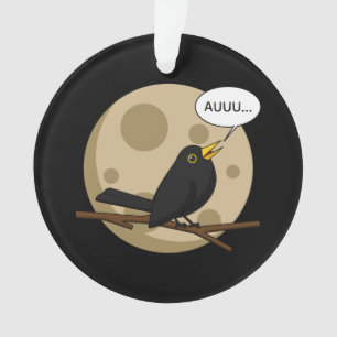 The Werebird - Blackbird Howling at the Moon Comic Ornament