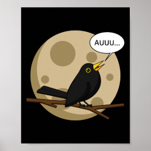 The Werebird - Blackbird Howling at the Moon Comic Poster
