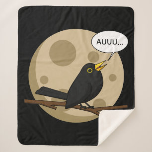 The Werebird - Blackbird Howling at the Moon Comic Sherpa Blanket