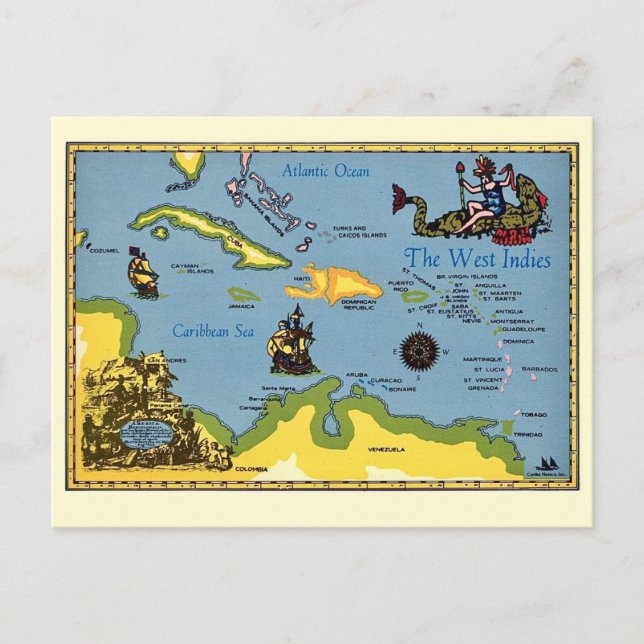 The West Indies Map Postcard (Front)