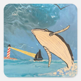 THE WHALE AND THE LIGHTHOUSE SQUARE STICKER