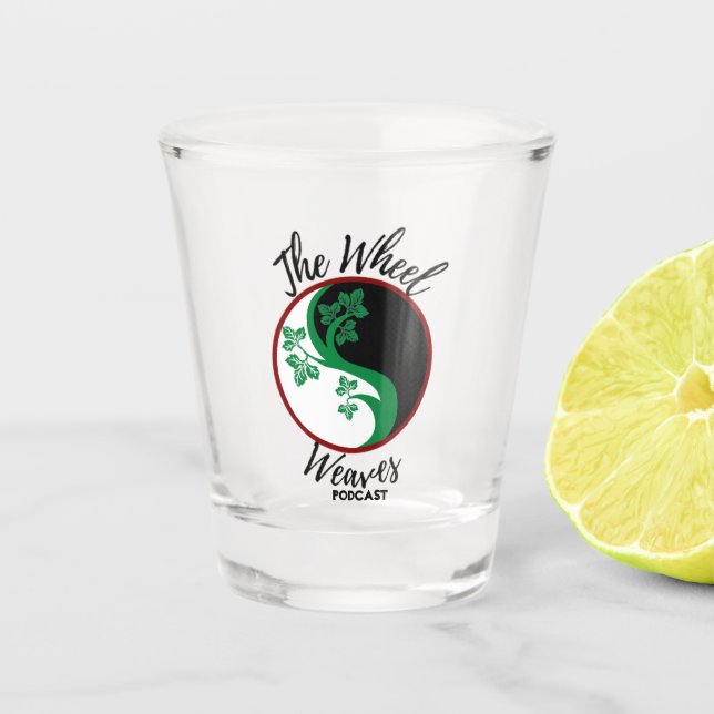 The Wheel Weaves Podcast Shot Glass (Front)