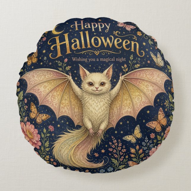 The Whimsical Winged Familiar Round Cushion (Front)
