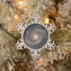 The Whirlpool Galaxy M51 & Companion in Space Snowflake Pewter Christmas Ornament