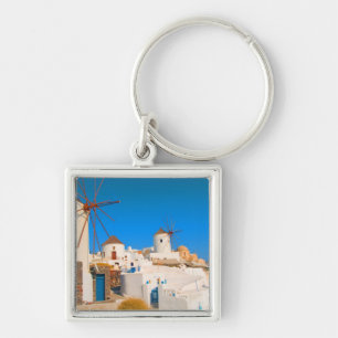 The white buildings and the windmills on the key ring