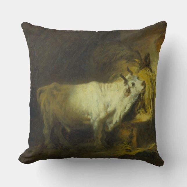 The White Bull in the Stable (oil on canvas) Cushion (Front)
