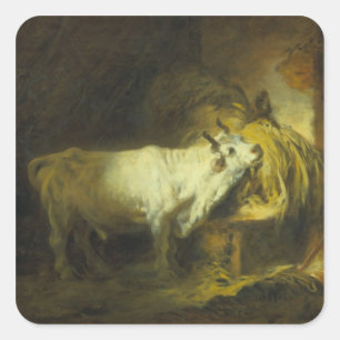 The White Bull in the Stable (oil on canvas) Square Sticker