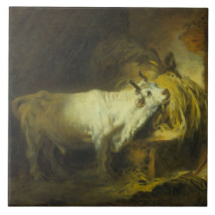 The White Bull in the Stable (oil on canvas) Tile