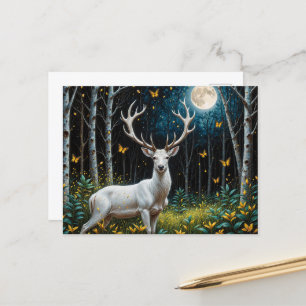 The White Deer in a Moonlit Forest Postcard