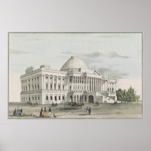 The White House, Capitol at Washington Lithograph Poster