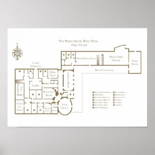 The White House floor plan first floor West Wing Poster