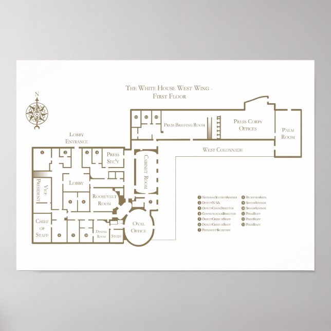 The White House floor plan first floor West Wing  Poster (Front)