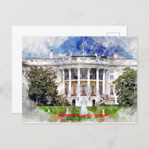 The White House in Washington DC in Watercolor Postcard