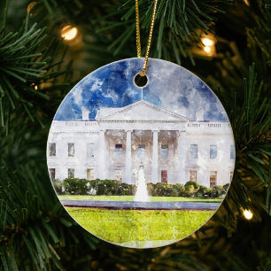 The White House in Washington DC Watercolor Ceramic Ornament