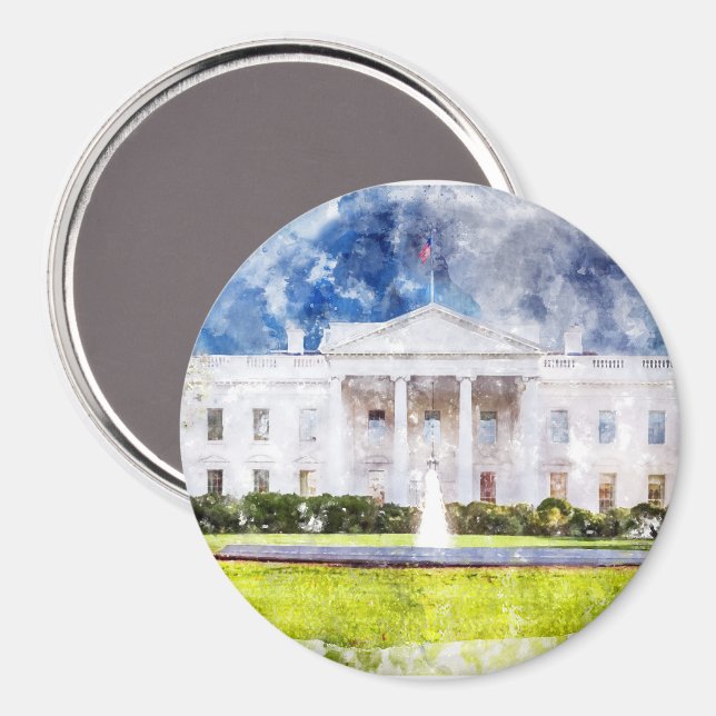 The White House in Washington DC Watercolor Magnet (Front/Back)