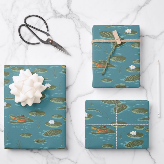 The White Lotus Alligator Waters Pattern Wrapping Paper Sheet (Front)