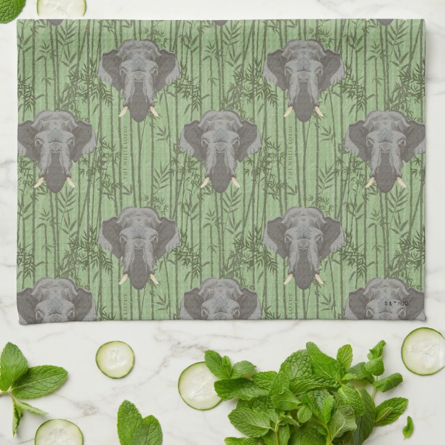 The White Lotus Majestic Elephants Pattern Tea Towel (Folded)