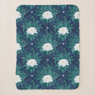 The White Lotus Midnight Lotus Pattern Sherpa Blanket