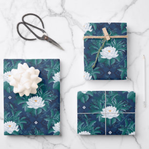 The White Lotus Midnight Lotus Pattern Wrapping Paper Sheet