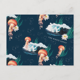 The White Lotus Ocean Jellyfish Pattern Postcard