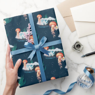 The White Lotus Ocean Jellyfish Pattern Wrapping Paper