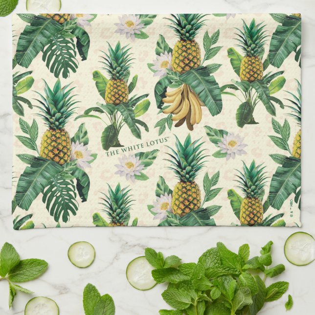 The White Lotus Pineapple Paradise Pattern Tea Towel (Folded)
