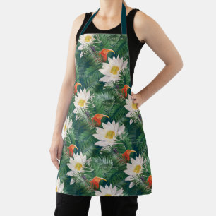 The White Lotus Tropical Birds & Lotus Pattern Apron