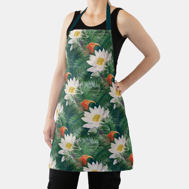 The White Lotus Tropical Birds & Lotus Pattern Apron (Insitu)