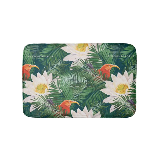 The White Lotus Tropical Birds & Lotus Pattern Bath Mat (Front)