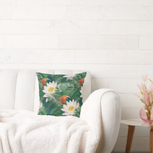 The White Lotus Tropical Birds & Lotus Pattern Cushion