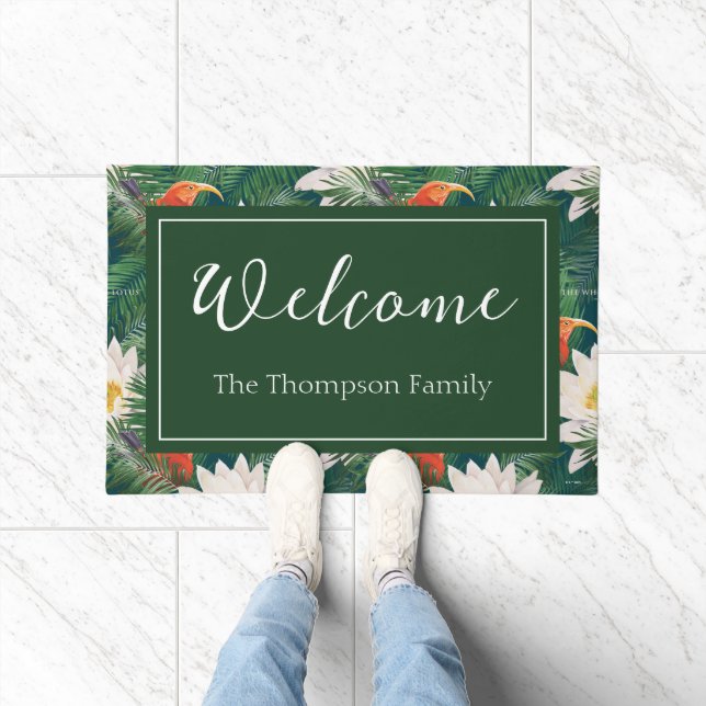 The White Lotus Tropical Birds & Lotus Pattern Doormat (Indoor)