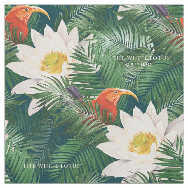 The White Lotus Tropical Birds & Lotus Pattern Fabric (Swatch)