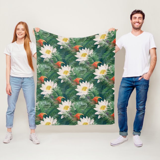The White Lotus Tropical Birds & Lotus Pattern Fleece Blanket (In Situ)