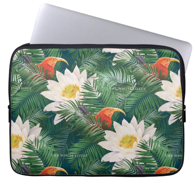 The White Lotus Tropical Birds & Lotus Pattern Laptop Sleeve (Front)