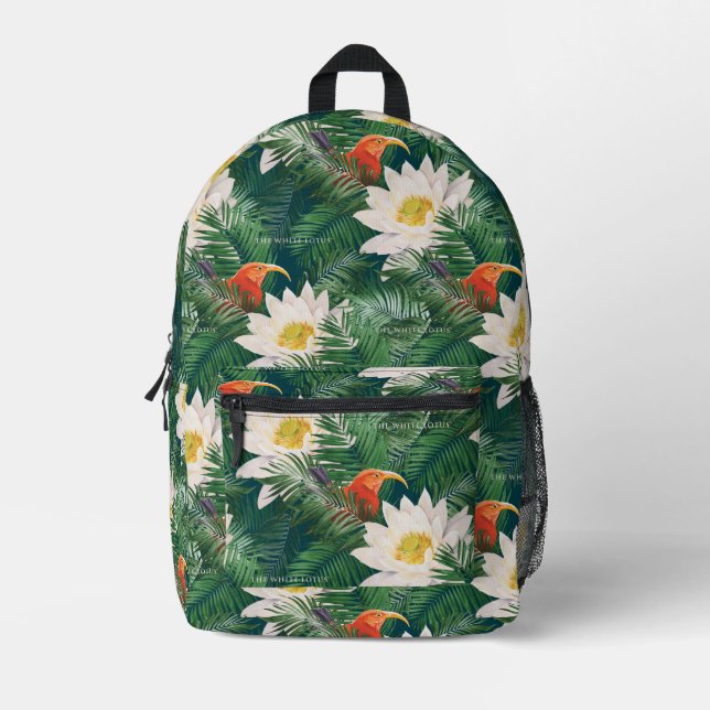 The White Lotus Tropical Birds & Lotus Pattern Printed Backpack (Front)