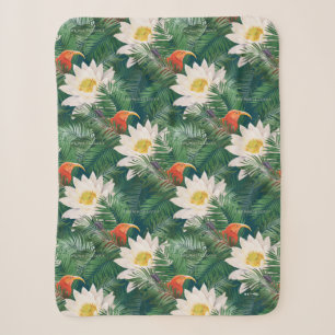 The White Lotus Tropical Birds & Lotus Pattern Sherpa Blanket