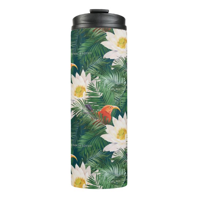 The White Lotus Tropical Birds & Lotus Pattern Thermal Tumbler (Front)