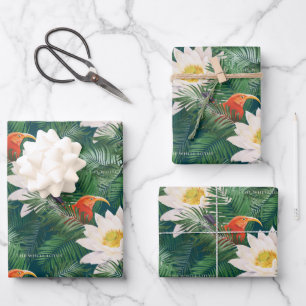 The White Lotus Tropical Birds & Lotus Pattern Wrapping Paper Sheet
