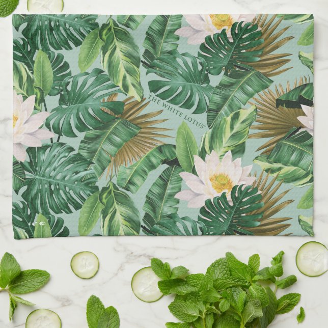The White Lotus Tropical Canopy Pattern Tea Towel (Folded)