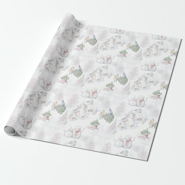The white Magical Christmas village Wrapping Paper (Unrolled)