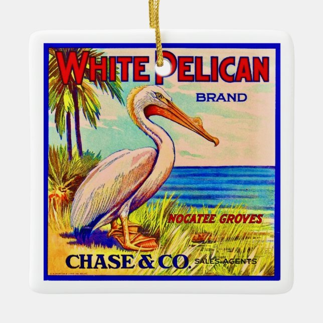 The White Pelican Ceramic Ornament (Front)